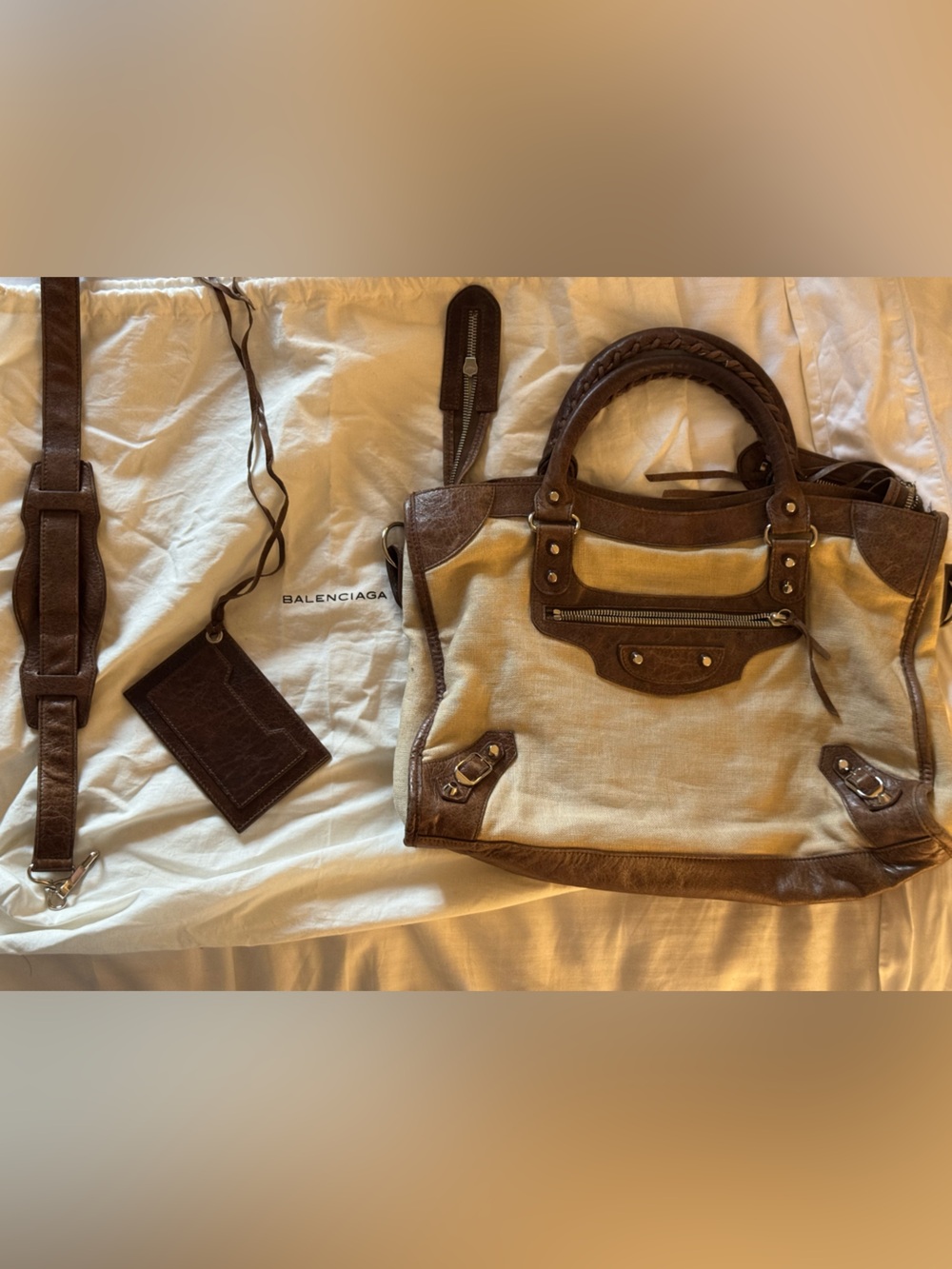 RARE 2006 Balenciaga City Bag- 2-way Linen/Chévre FULL SET - Picture 14 of 15